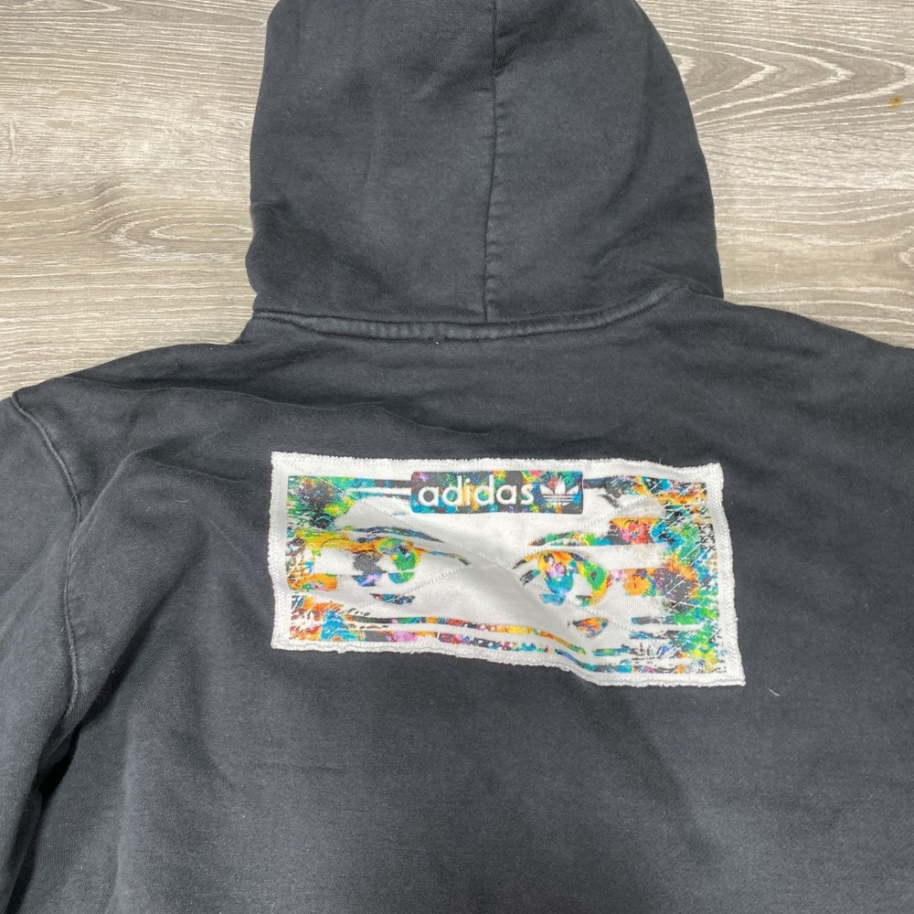 Adidas Hoodie Mens Large Black Dill Pullover Skateboarding Trefoil Patch Graphic - Picture 15 of 16
